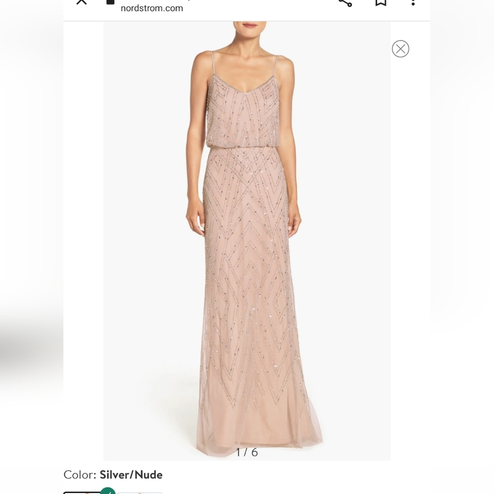 NWT Adrianna Papel - Art deco beaded blouson gown in blush, size 10